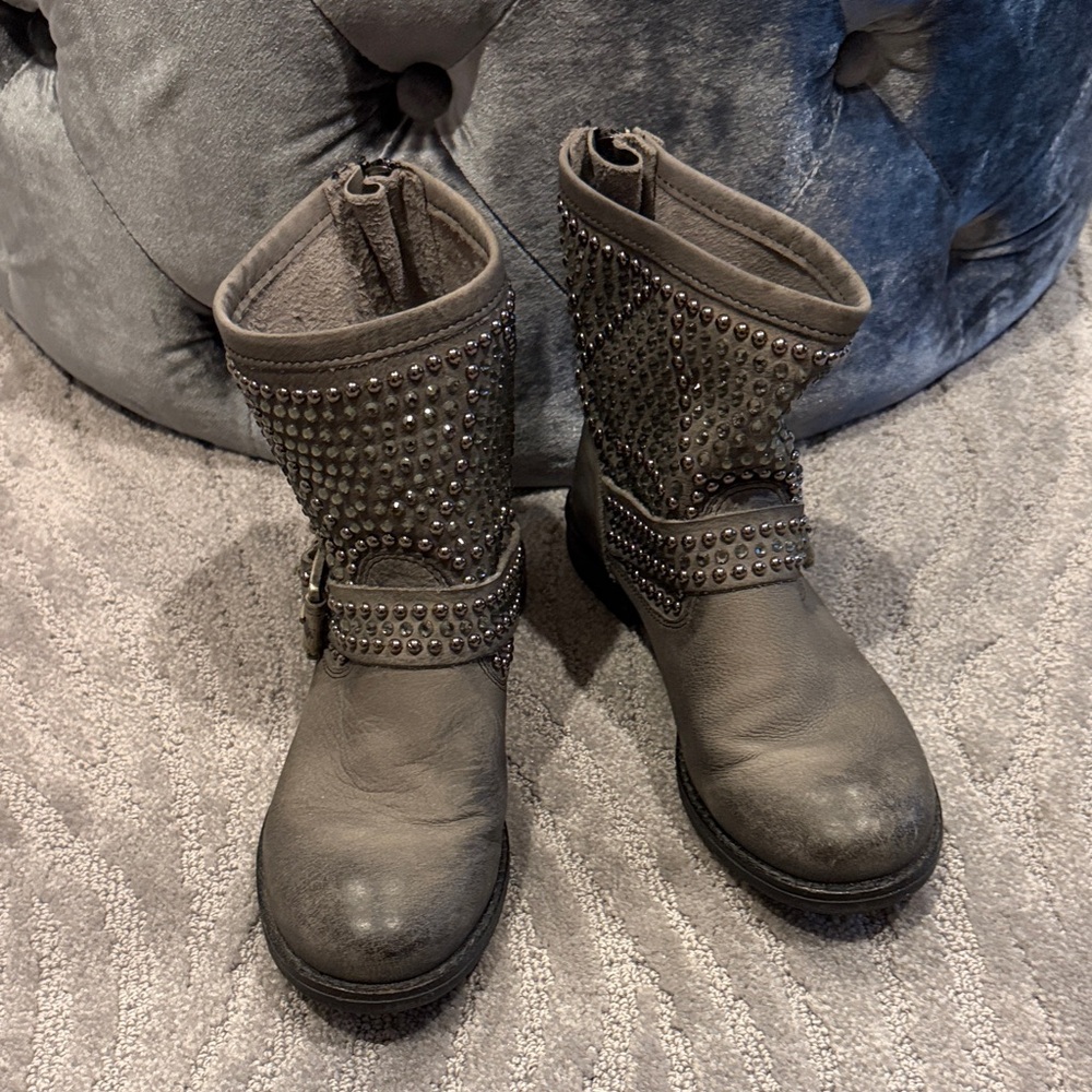Studded Gray Ankle Boots